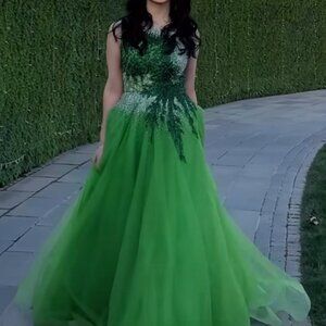 Haute couture hand made embroidered evening gown